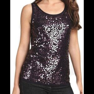Eileen Fisher NWOT eggplant aubergine merino wool sequin scoop neck tank Sz L